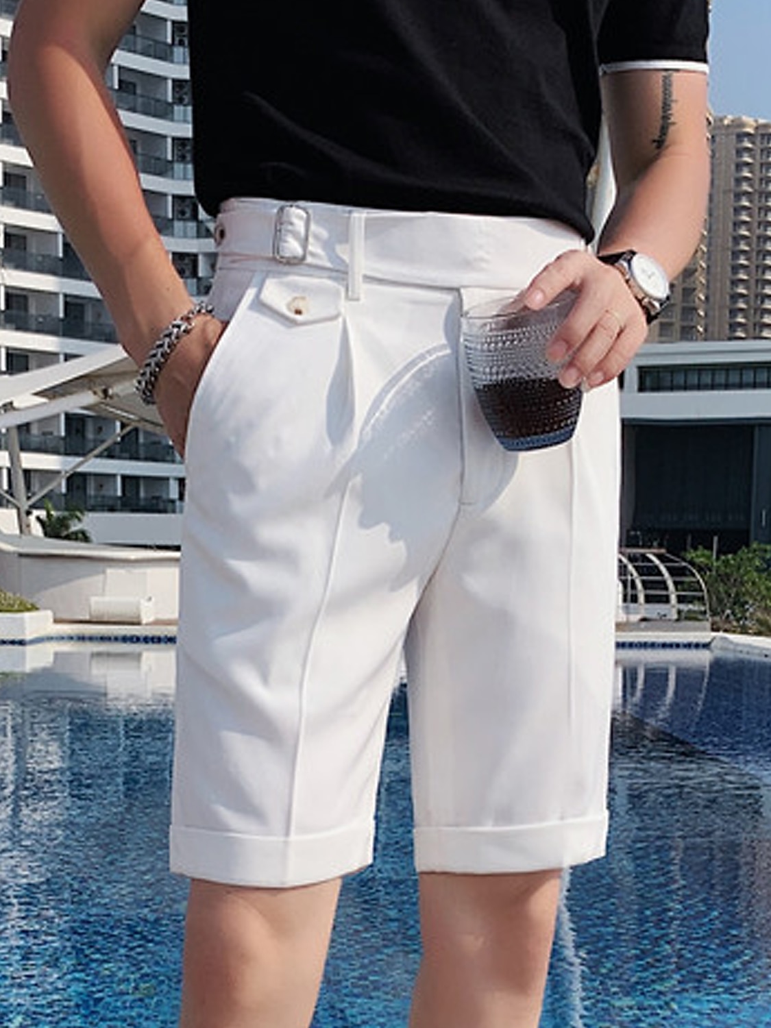 Férfi Rövidnadrágok Ruha Rövidnadrág Bermuda nadrág Munkanadrág Rakott rövidnadrág Zseb Hight Rise Sima Mokaszinok Légáteresztő Üzleti Hétköznapi Szüret Elegáns Fekete Fehér Magas derék 2025 - $41.99 –P1