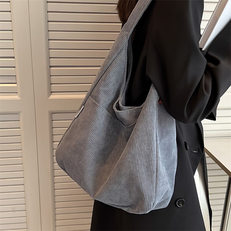 Large Shoulder Tote Bag Solid Color Casual Double Handle School