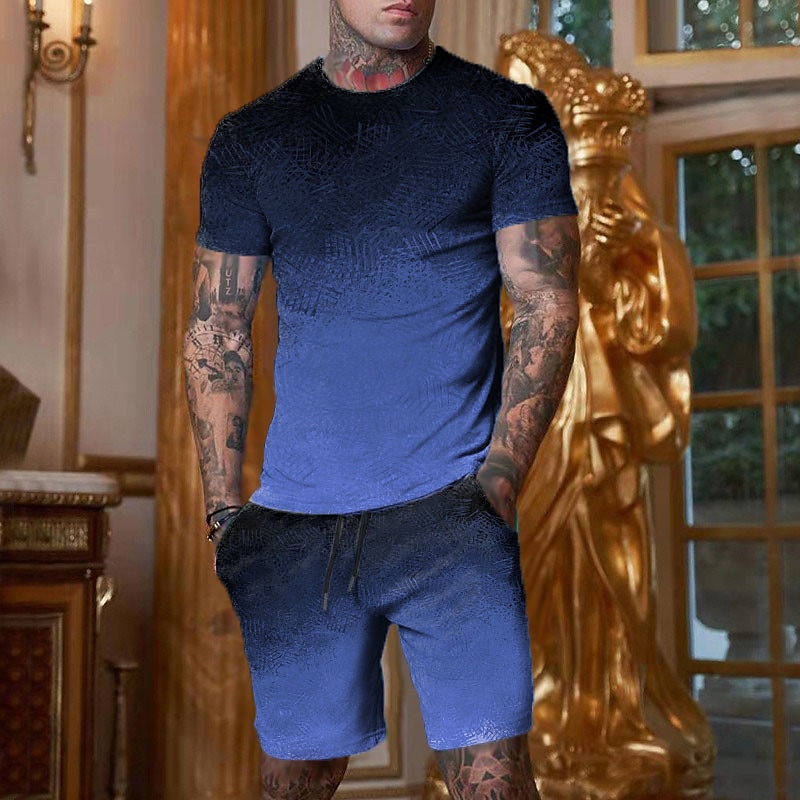 Herre Grafisk Gradert 2stk T-skjorter sett Shorts og T-skjorte sett T-skjorte antrekk T-skjorte i dobbel farge Kortermet Crew-hals Designer Fritid Bekvem utendørs Feriereise Daglig 3D-utskrift 2 deler 2025 - $25.99 –P3