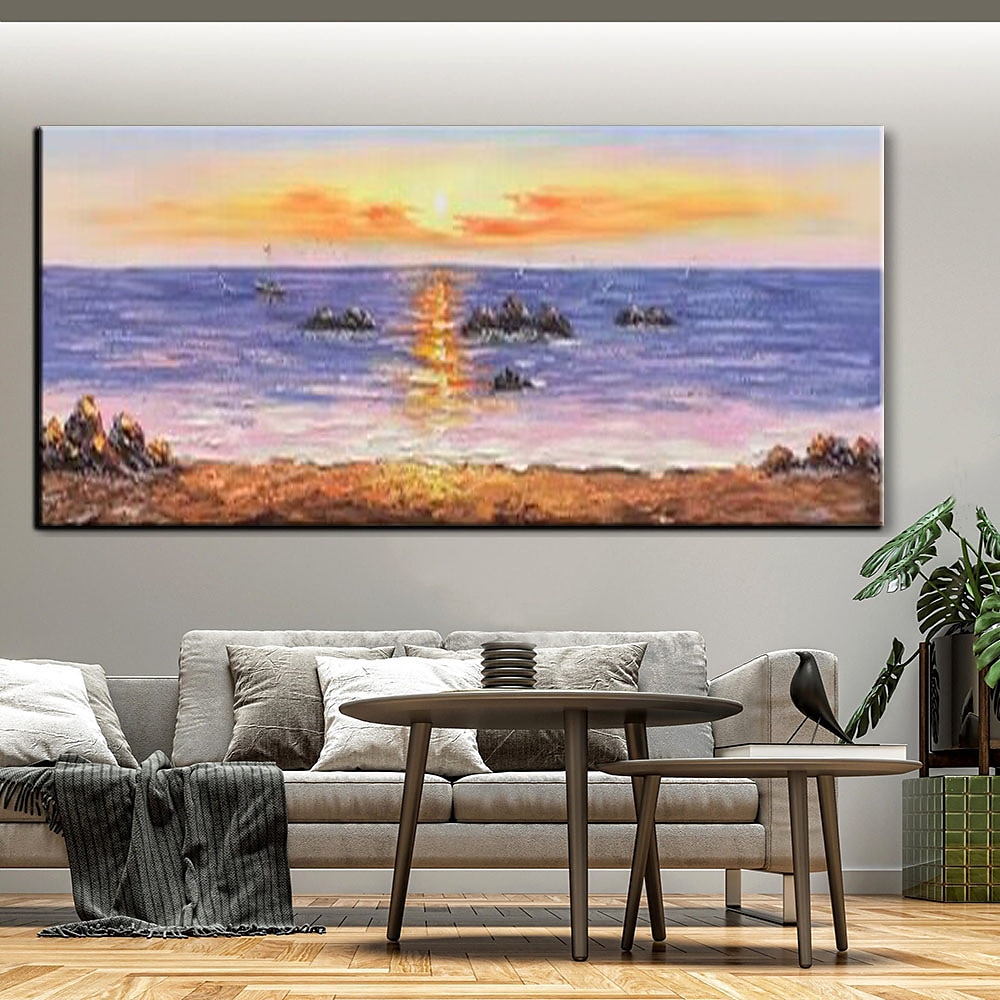Pure Hand painted Sunset Sea Sky Ocean Beach Landscape Colorful Abstract Wall Art Extra Large Panoramic Oil Painting On Canvas 2025 - $83.99 –P13