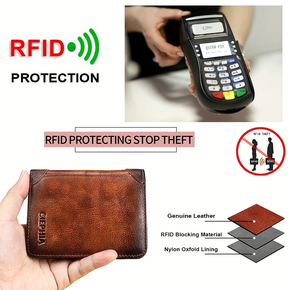 Cartera de piel de vaca con bloqueo RFID de gran capacidad para hombre: tarjetero de identificación plegable con protección de seguridad 2025 - $16.99 -P4
