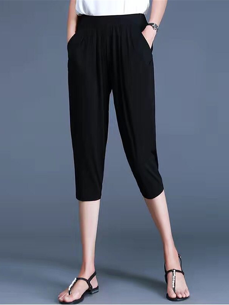Women‘s Capri Dress Pants Black White High Waist Fashion Streetwear Street Daily Daily Wear Pocket Calf-Length Comfort Plain M L XL 2XL 3XL 2023 - US $11.99 –P6