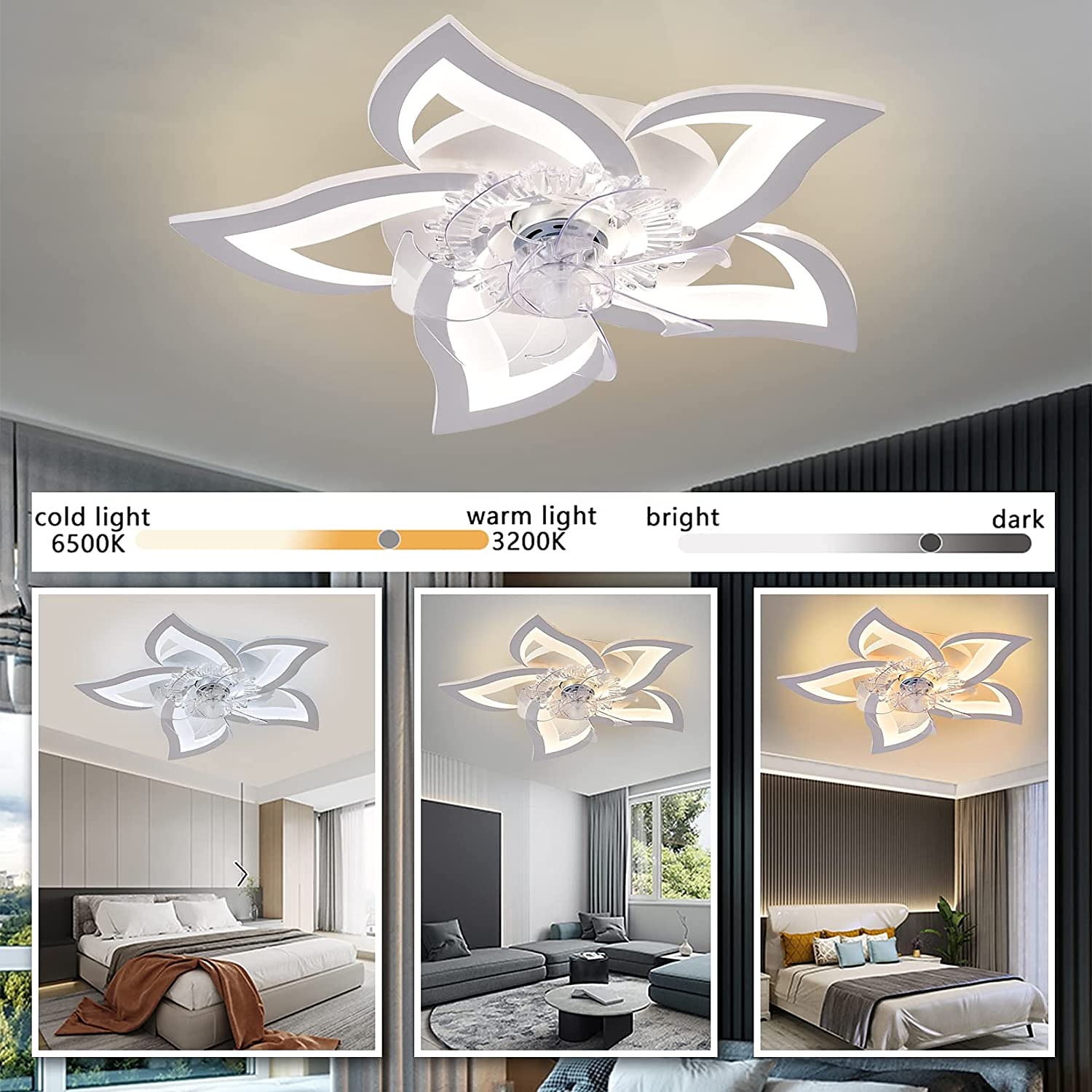 LED Ceiling Fans Dimmable with Remote Contral Flower Design 25.7" 5-Heads Flush Mount Ceiling Lamp Acrylic Lampshade Chandelier Bedroom Living Room 2025 - $259.09 –P2