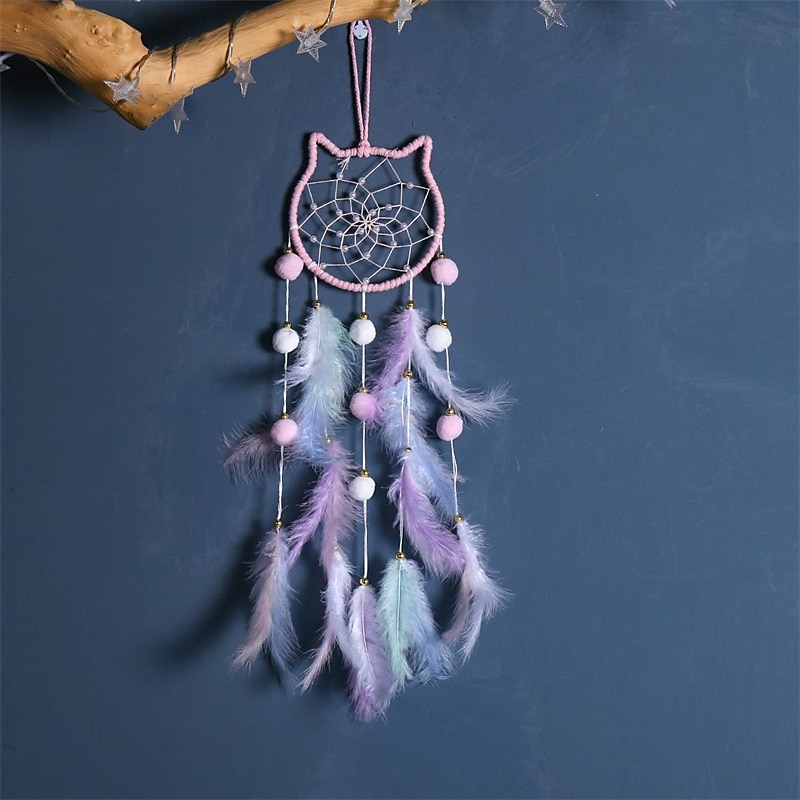 1 peça apanhador de sonhos, padrão de lua de gato, penas de miçangas, apanhador de sonhos, decoração de parede para pendurar em casa, enfeite para quarto de criança de 2025 por $11.99 –P6