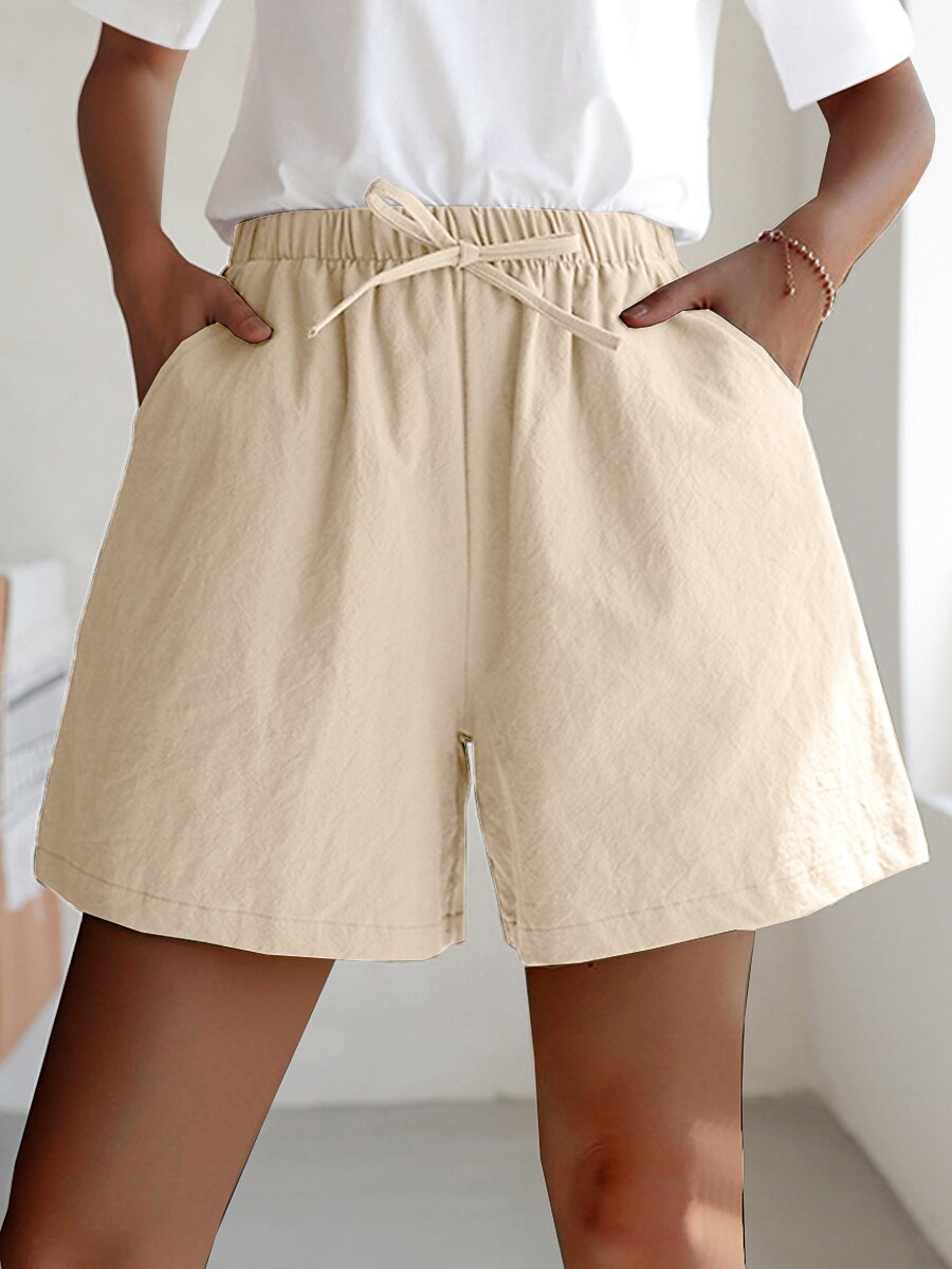 Women's Linen-Inspired Shorts Active Shorts Streetwear Simple Casual Short Mid Waist Plain Pocket Drawstring Breathable Soft Outdoor Micro-elastic Outdoor Vacation Casual Daily Ash Light Sky Blue 2025 - $12.99 –P4