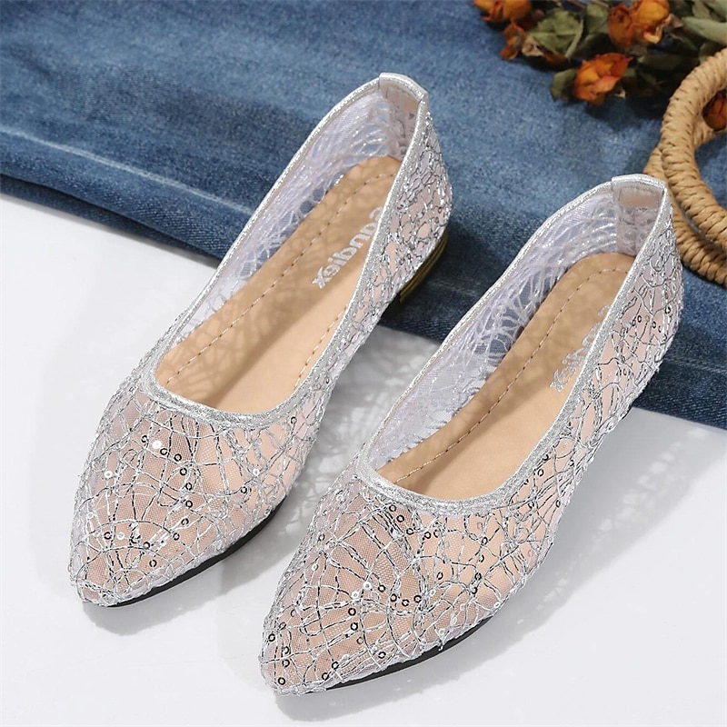 Womens Solid Color Glitter Rhinestone Wedding Shoes Pointed Toe