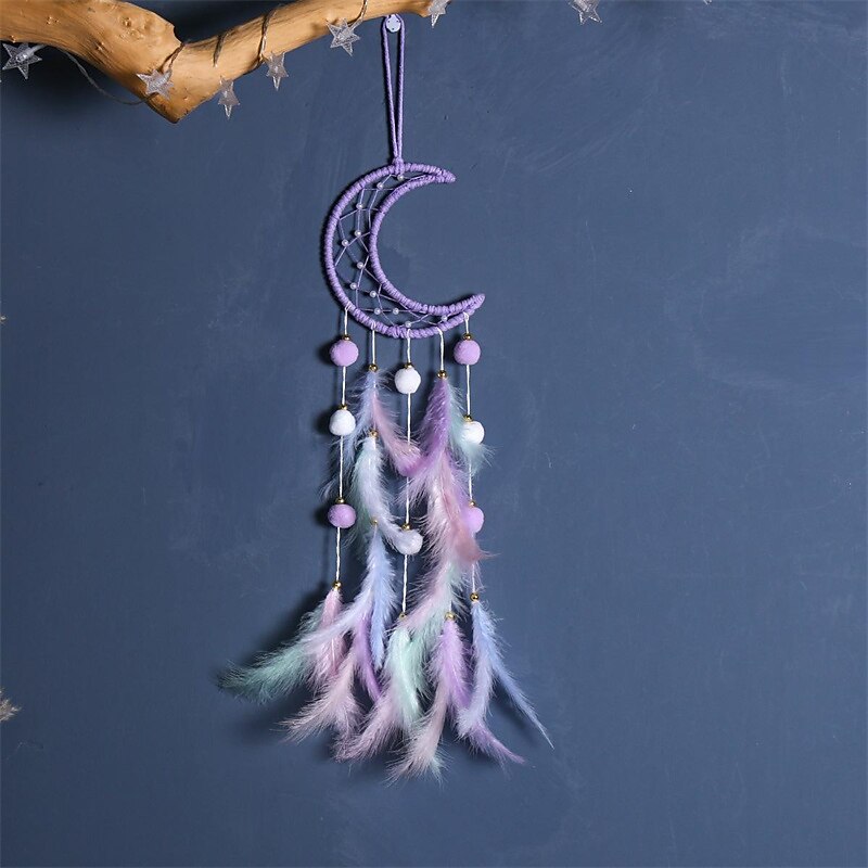 1 peça apanhador de sonhos, padrão de lua de gato, penas de miçangas, apanhador de sonhos, decoração de parede para pendurar em casa, enfeite para quarto de criança de 2025 por $11.99 –P15