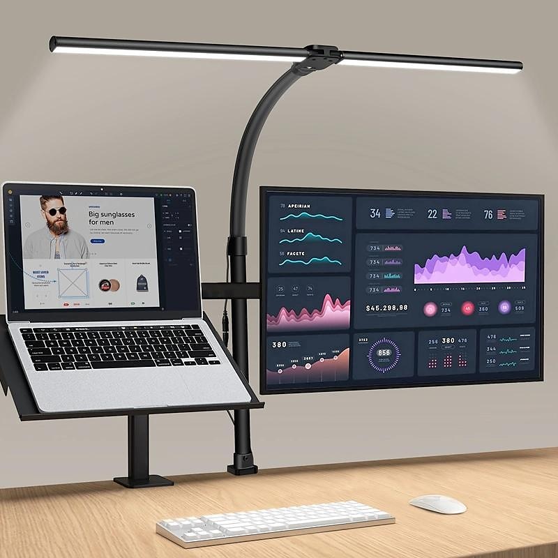 lampada da scrivania a doppia testa a led 24w lampade da tavolo a doppio braccio oscillante per architetto più luminose per banco di lavoro, monitor, lettura domestica, uffici, camere da letto e dormitori del 2025 a $128.99 –P5