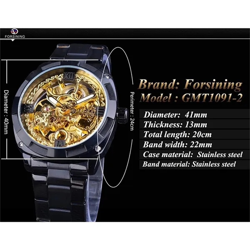 FORSINING Men Mechanical Watch Luxury Large Dial Fashion Business Hollow Skeleton Automatic Self-winding Luminous Waterproof Stainless Steel Watch 2025 - $56.99 –P7