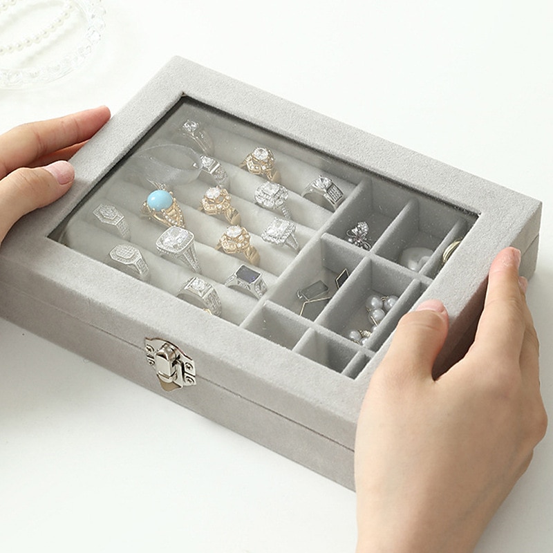 1PC Large Capacity Velvet Jewelry Box New Rings Necklaces Earrings Earrings Storage Box High-end Sense Organizing Box Dustproof Box 2025 - $11.49 –P4