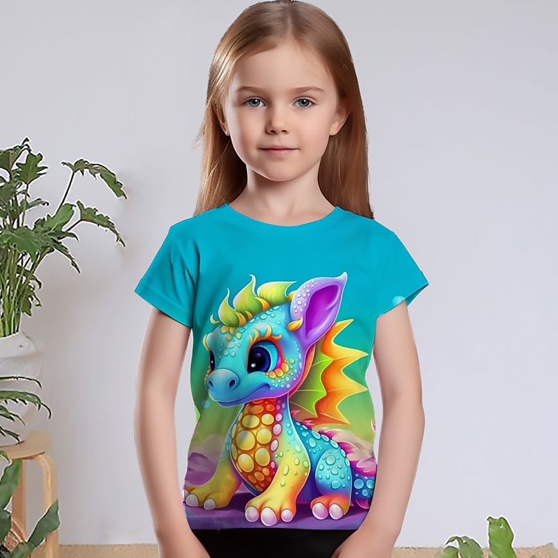 Girls' 3D Graphic Cartoon Unicorn T shirt Tee Short Sleeve 3D Print Summer Spring Active Fashion Cute Kids 3-12 Years Outdoor Casual Daily Regular Fit 2025 - $11.99 –P2
