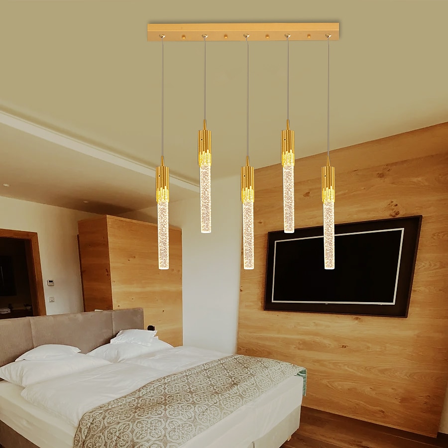 lampada a sospensione a led dimmerabile 1/2/4/5/8 testa lampada moderna in cristallo per isola da cucina, illuminazione a sospensione regolabile per isola cucina, lampadario a led in oro nero per sala del 2025 a $490.49 –P15