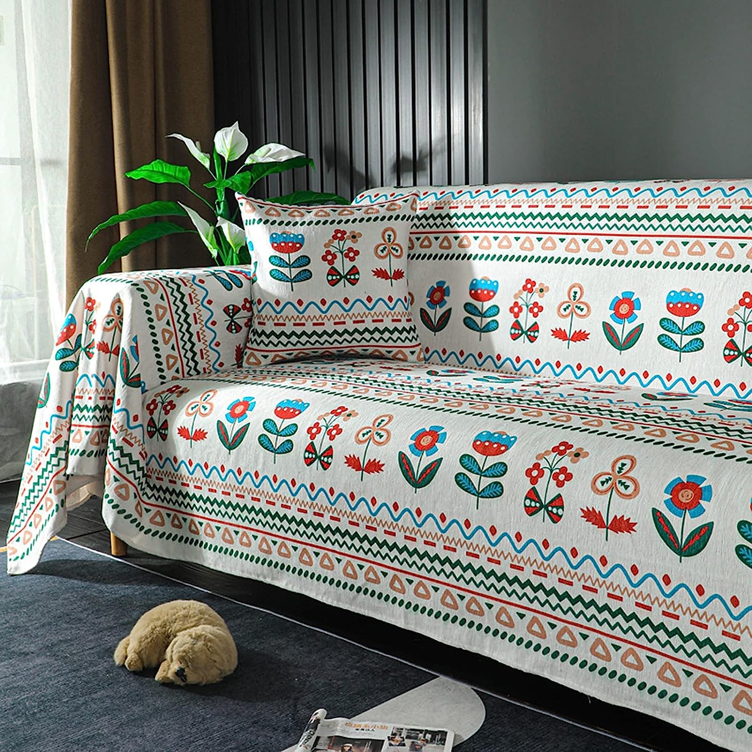 sofa teppe boho sofa trekk slipcover for seksjon sofa lenestol loveseat 4 eller 3 seter l form, sengetøy tepper, møbelbeskytter fra kjæledyr bunnen av 2025 - $63.99 –P7