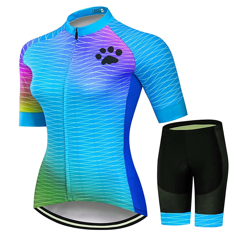 Femme Maillot et Cuissard Velo Cyclisme Manche Courte VTT Vélo tout terrain Vélo Route Rose Rouge Bleu Graphic Chat Dégradé Vélo Séchage rapide Evacuation de l'humidité Spandex Des sports Graphic de 2025 ? $50.99 –P3
