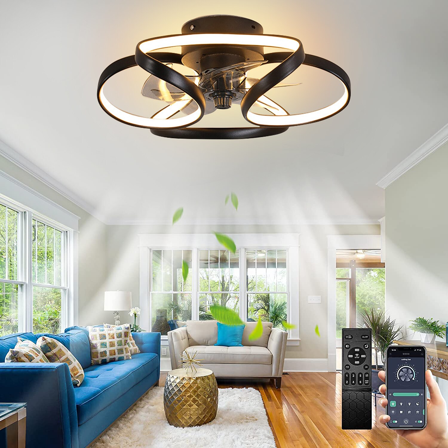 LED Ceiling Fans Dimmable with Remote Contral Flower Design 55cm Flush Mount Ceiling Lamp Acrylic Lampshade Chandelier Bedroom Living Room 2025 - $215.89 –P10