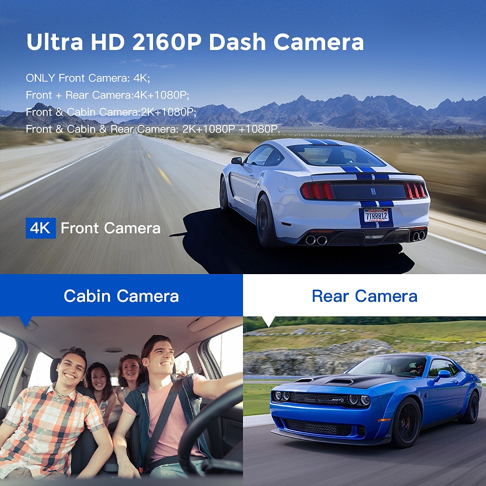 AZDOME M550 3 Channel Dash Cam, Front Inside Rear Three Way Car Dash Camera, 4K+1080P Dual Channel With GPS WiFi IR Night Vision 2025 - $155.99 –P7
