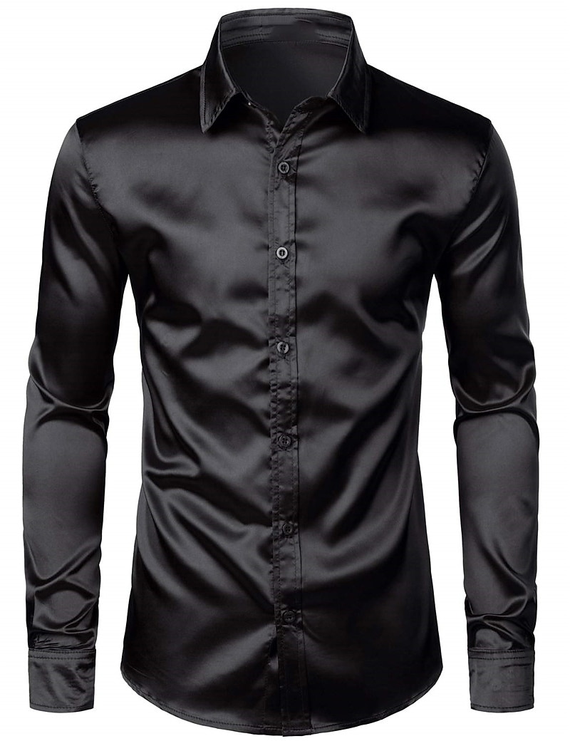 Men's Shirt Satin Shirt Casual Shirt Button Up Shirt Plain Wedding Vacation Black White Wine Blue Long Sleeve Lapel Spring & Summer Clothing Apparel 2025 - $23.99 –P1