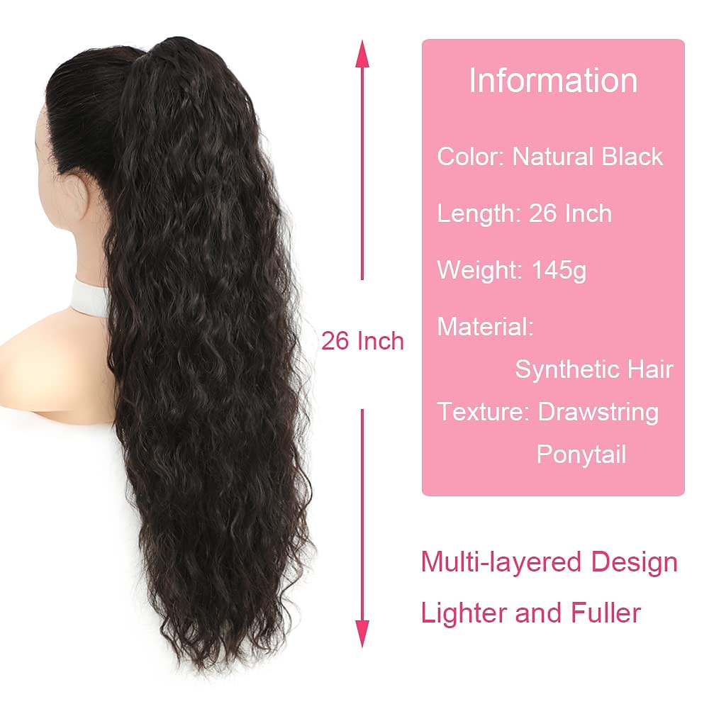 26 Inch Curly Drawstring Ponytail Extension Synthetic Long Natural Wavy Clip in Ponytail Hair Extensions Fluffy Fake Pony Tails Hair Pieces for Women 2026 - $14.99 –P2