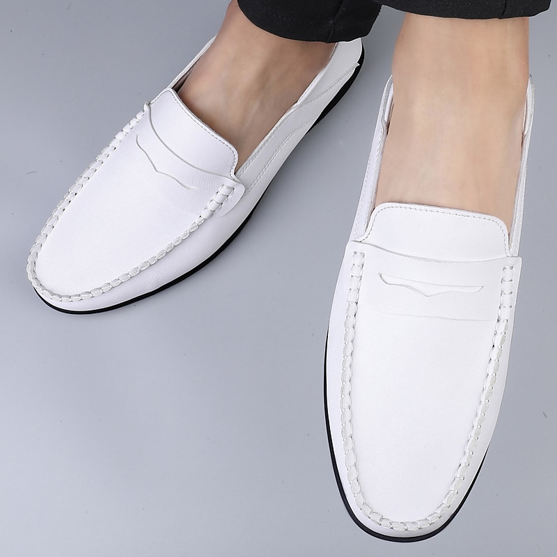 Men's White Faux Leather Loafers – Casual Slip-On Driving Shoes for Business & Summer Wear 2025 - $34.99 –P5