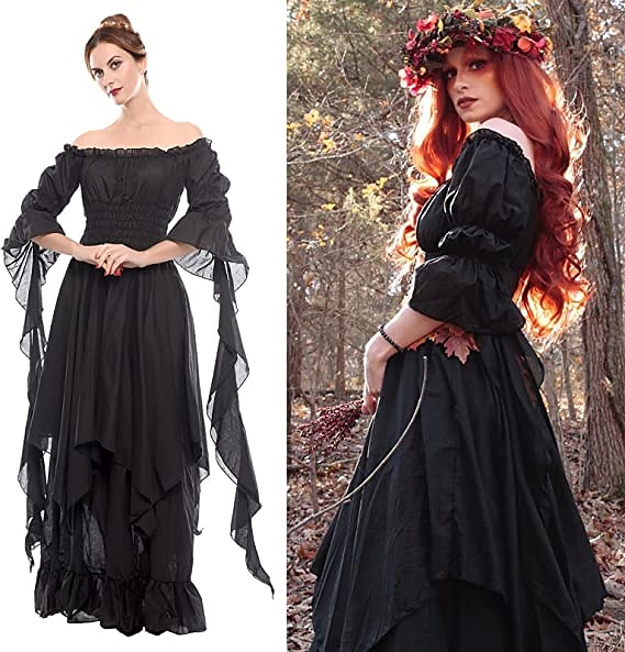 Vintage Gotico Medievale Vestito Costume Cosplay Abito ispirato alla Reggenza Manica del polsino svasato Vichingo Elfico Per donna Celtico Costumi da pirata Fantasia Halloween Mascherata Performance del 2025 a $38.99 –P3