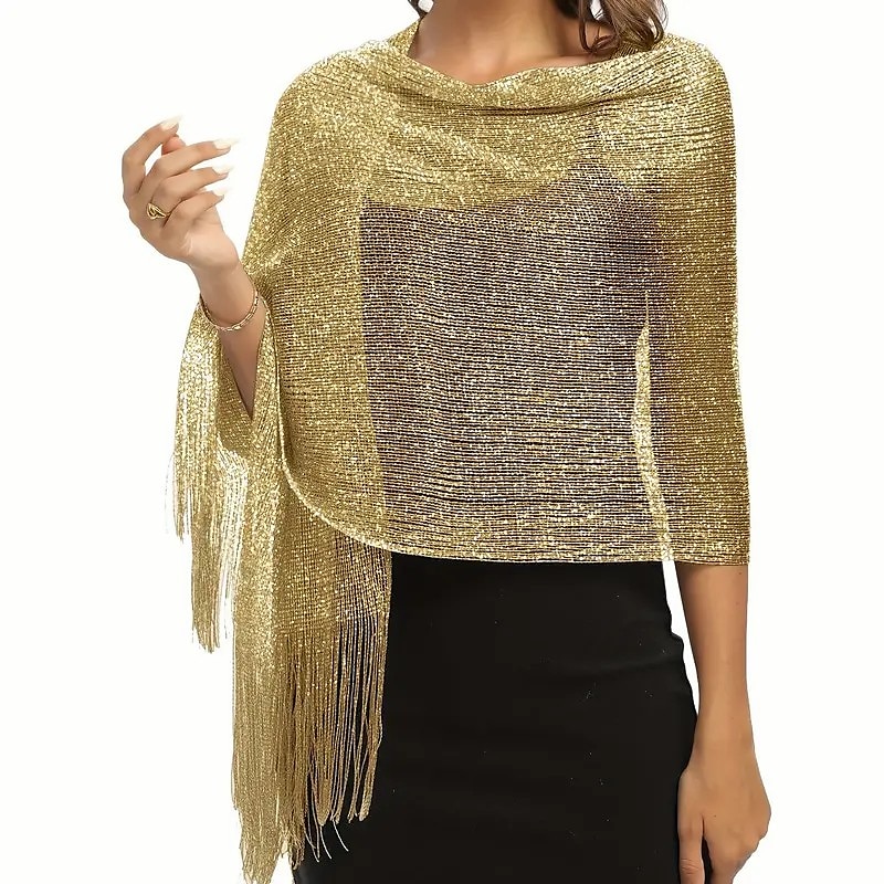 Glamorous Metallic Shawls with Tassel Wedding Guest Wraps and Round Buckle - Perfect for Evening Parties & Weddings With Bridal Jewelry Sets 1 set 2025 - $9.99 –P3