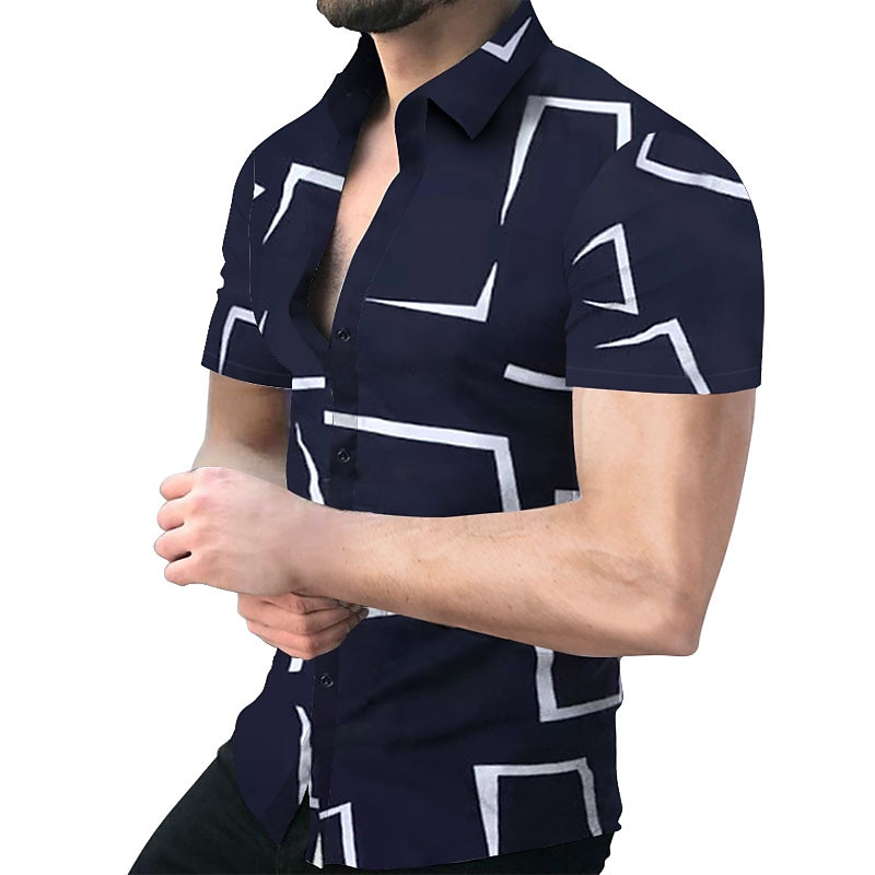 Per uomo Camicia Camicie Geometrica Esterno Informale Nero Bianco Giallo Rosso Manica corta Collare cubano Estate Primavera Abbigliamento Stampa del 2026 a $25.99 –P5