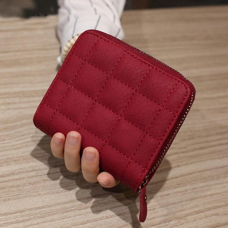 2025年 女性用PUレザー短財布、女性用チェック柄財布、ヌバックカードホルダー、小さなジッパー財布、女性用コインポーチ付き コレクション – $7.99 –P15