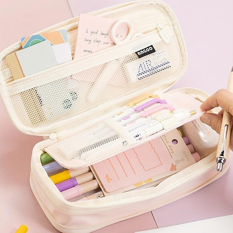 Multifunctional Cosmetic Bag Macaroon Big Capacity Double-layer Canvas Pencil Case Travel Storage Pouch School Supplies, Back to School Gift 2025 - $20.99 –P6