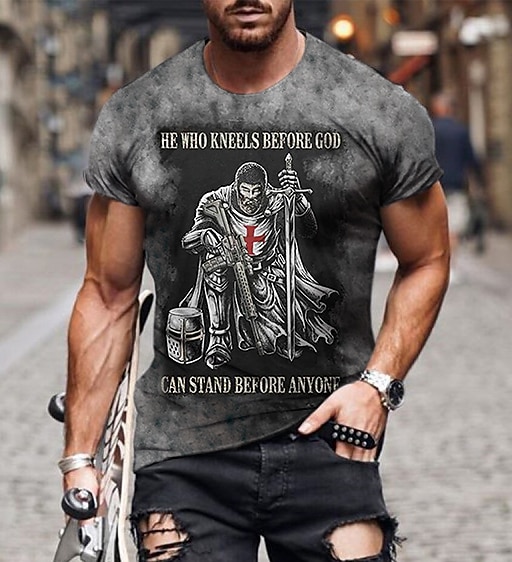 Hombre Unisexo León Estampados Cruz Camisa Camiseta Tee Manga Corta Camiseta Impresión 3D Escote Redondo Camisa Design Básico Grande y alto Casual Diario Negro / Gris Oro + Negro Negro Verano Ropa 2025 - $17.99 –P4