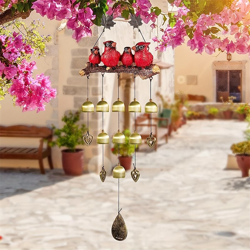 1 pc carillon éolien oiseau cardinal, carillons éoliens cloche oiseau rouge décorations extérieures ornement suspendu pour décor de jardin balcon fenêtre de 2025 ? $34.99 -P6