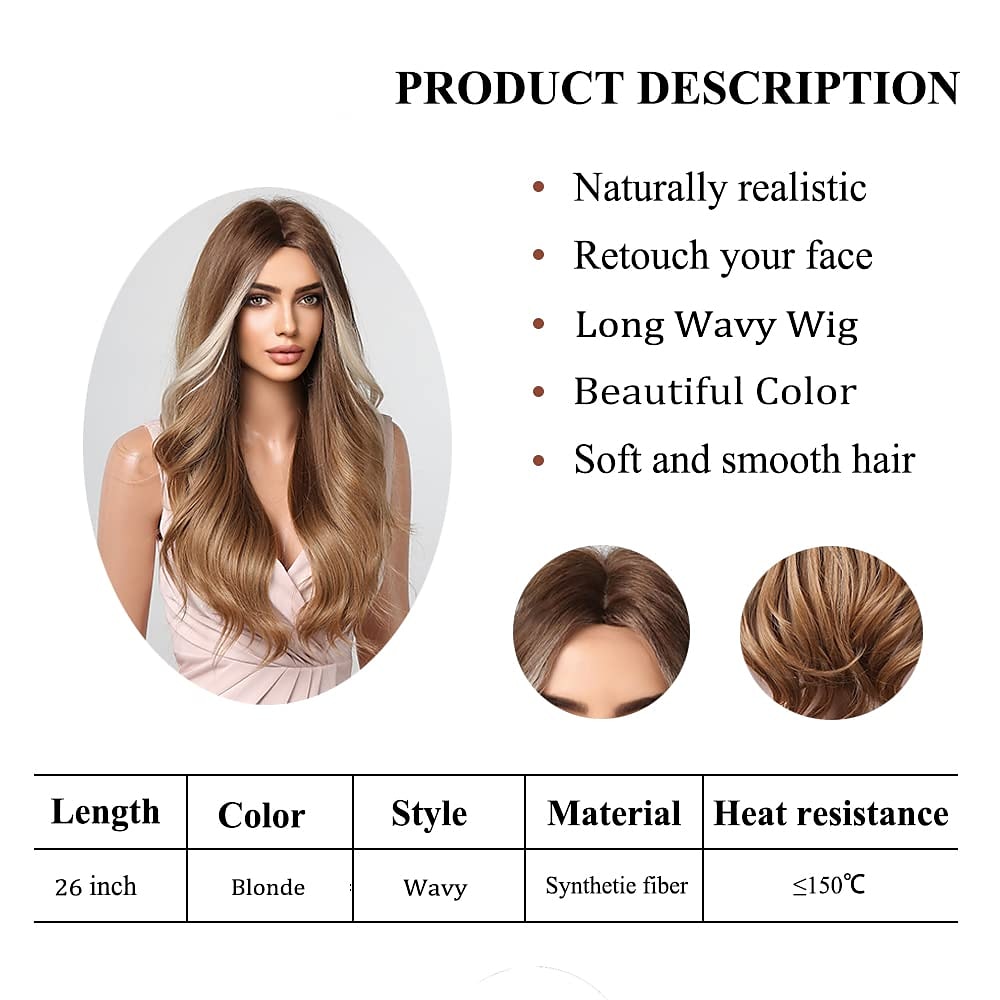 Barbiecore Movie Wigs Blonde Highlight Wigs for Women 26 Inch Long Curly Synthetic Wigs Middle Part Blonde Highlights Hair Wigs Loose Wavy Wigs Heat Resistant 2025 - $29.99 –P7