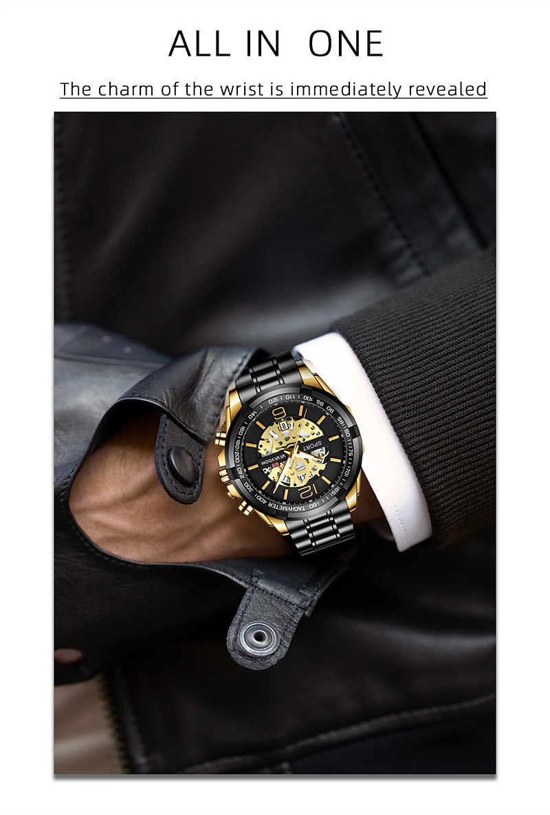 Va Va Voom Brand Men'S Watches Black Gold Decoration Luminous Calendar Men'S Steel Belt Multifunction Hollow Waterproof Watches 2023 - US $25.99