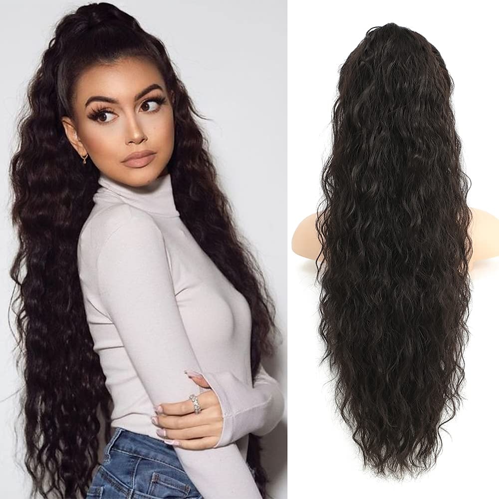 26 pouces bouclés cordon extension de queue de cheval synthétique long clip ondulé naturel dans les extensions de cheveux de queue de cheval moelleux fausses queues de cheval morceaux de cheveux pour de 2025 ? $14.99 –P1