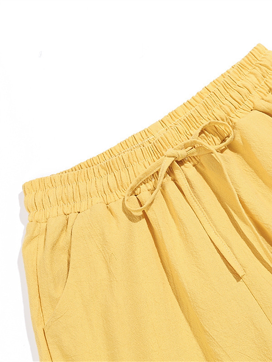 Dam Shorts i bomullslinne Linneinspirerade byxor Byxor av linne i bomull Streetwear Enkel Ledigt Lång Medium Midja Slät Ficka Snörning Opressade byxor Andningsfunktion Mjuk Utomhus Microelastisk 2025 - $16.99 –P5
