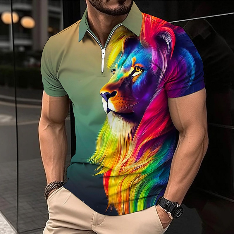 Men's Lion Zip Polo Shirts Golf Shirt Short Sleeve Polo Shirts Collared Shirts Casual Funny Streetwear Vacation Wear Party Outfits 3D Print Quarter Zip Polo Pink Army Green Royal Blue 2025 - $22.99 –P4