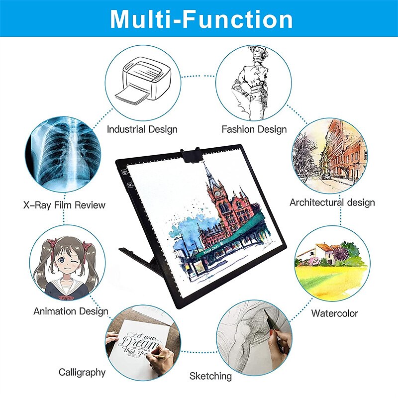  A3 Light Pad, TOHETO Wireless Battery Powered Light Box 3  Colors Stepless Dimmable and 6 Levels of Brightness Light Board for  Tracing, Rechargeable LED Copy Board for Diamond Painting, Sketching