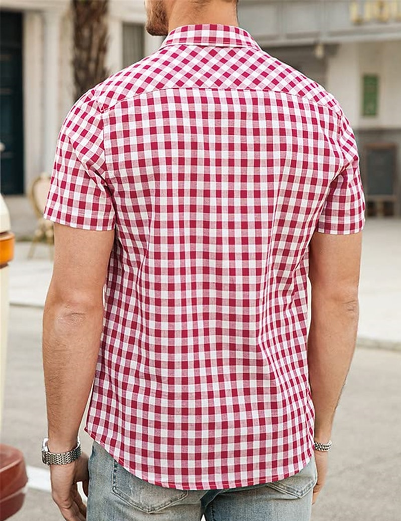 Men's Shirt Summer Shirt Casual Shirt Beach Shirt Button Up Shirt Checked Shirts Black Royal Blue Blue Red Dark Blue Short Sleeve Plaid / Check Lapel Vacation Daily Clothing Apparel Cotton Cotton 2025 - $21.99 –P15