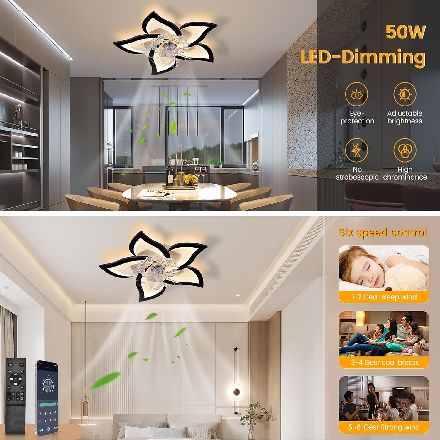 LED Ceiling Fans Dimmable with Remote Contral Flower Design 25.7" 5-Heads Flush Mount Ceiling Lamp Acrylic Lampshade Chandelier Bedroom Living Room 2025 - $259.09 –P4