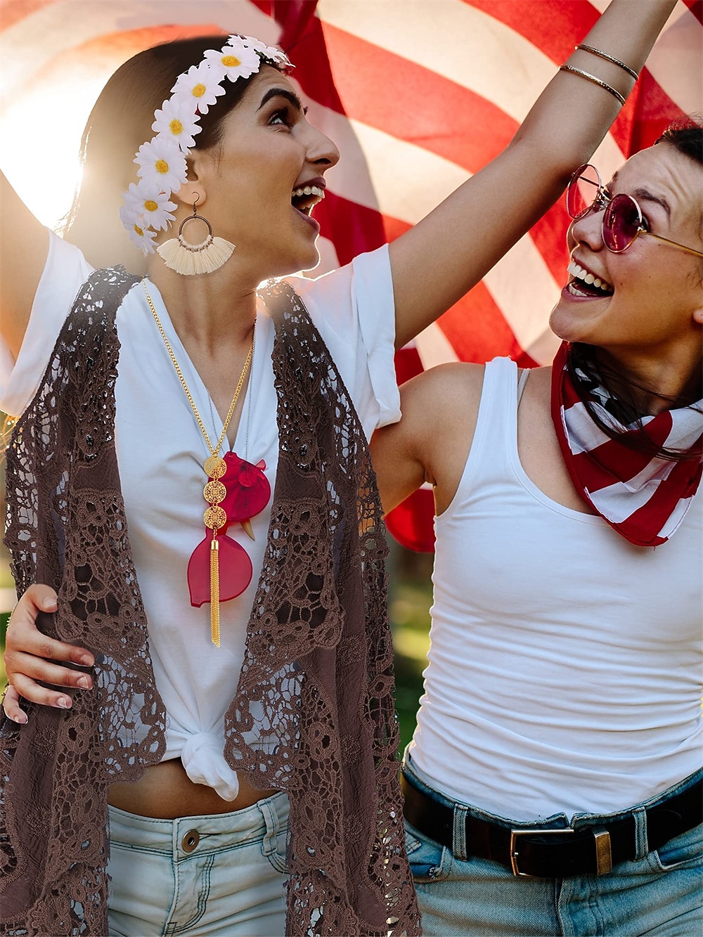 Hippie Retro Vintage 1960er 1970er Cosplay Kostüm Austattungen Zubehörset Wildlederweste Damen Kostüm Jahrgang Cosplay Party / Abend Maskerade Weste Karneval Schlager Outfit 2026 - $39.99 –P14