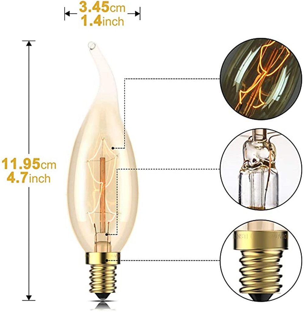 40W Incandescent Vintage Edison Lights Bulbs Candle E14 C35L Dimmable Decorative Warm White 2300k Retro Dimmable 220-240V 2026 - $8.99 –P1