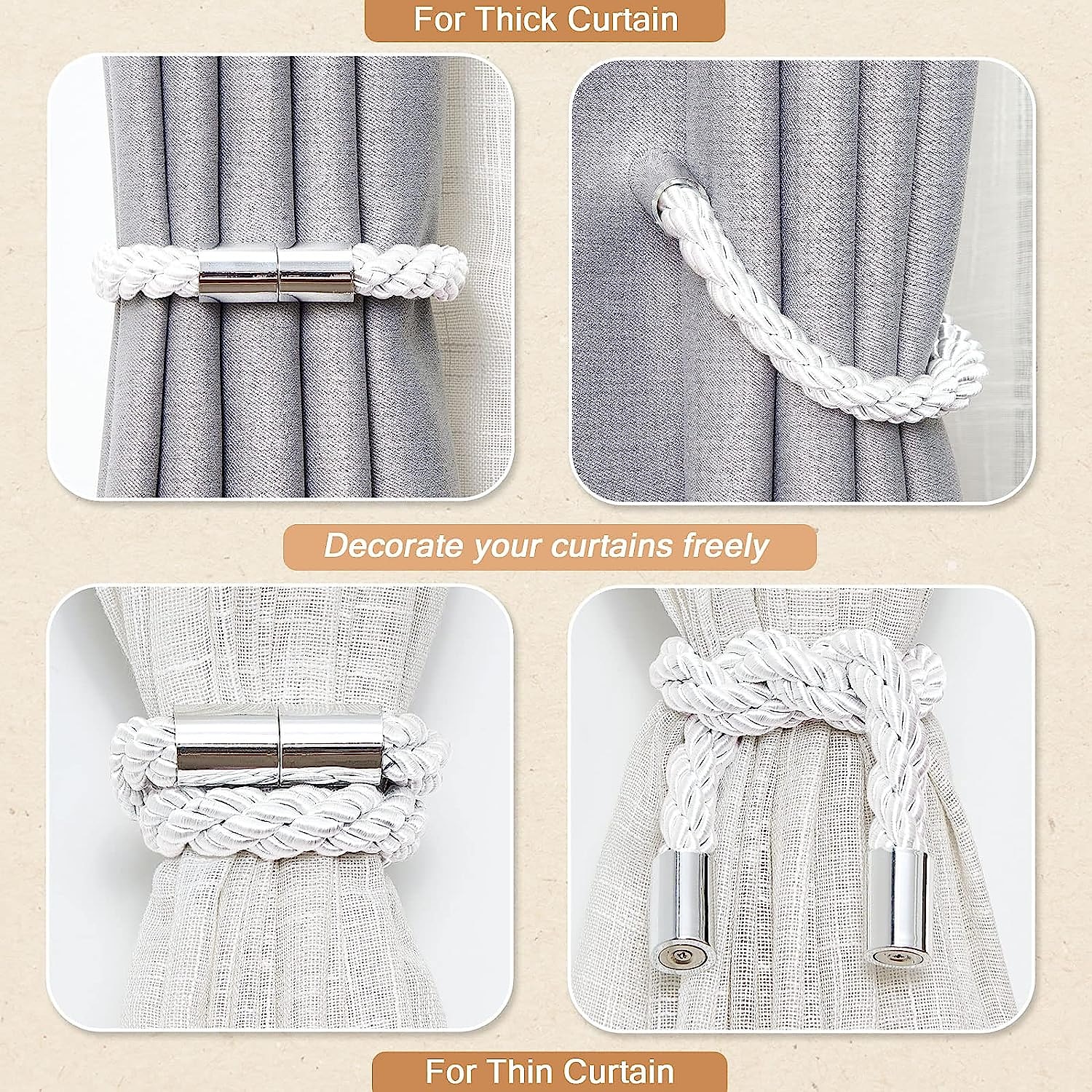 mágneses függöny megkötős ablak, gyöngy gyöngyös függönytartók, csatos klip otthoni hálószobához irodai dekoratív függöny 2025 - $10.49 –P3