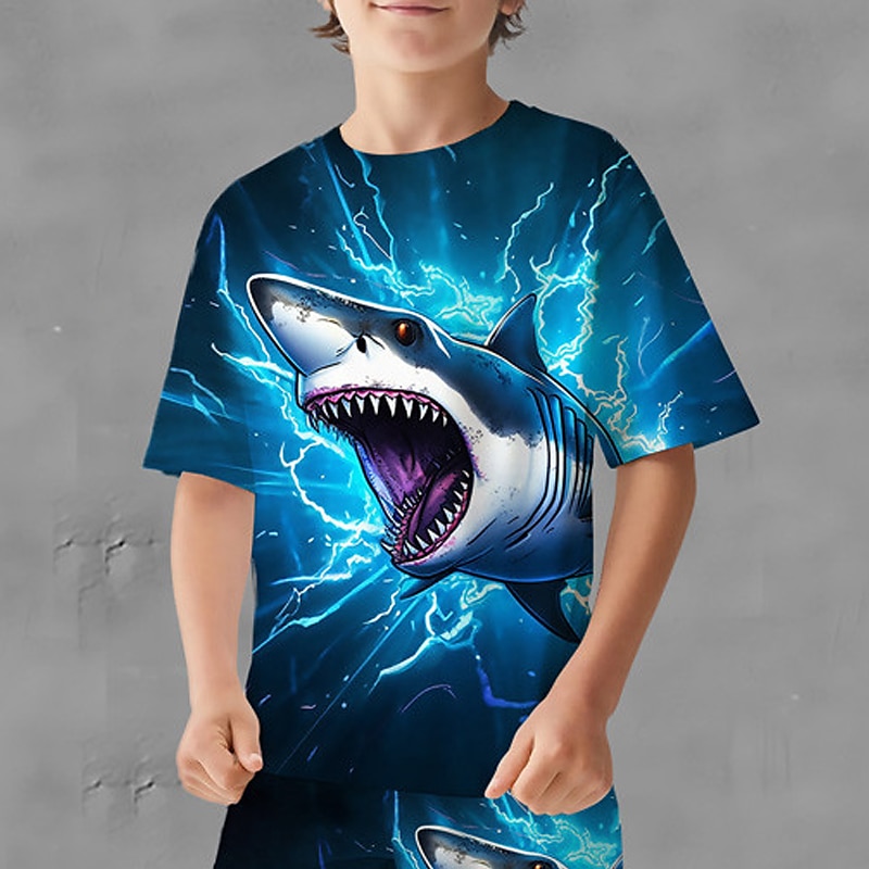 Băieți 3D Grafic Animal Rechin Tricou și Pantaloni scurți Set tricouri Set de îmbrăcăminte Manșon scurt Imprimeuri 3D Vară Primăvară Activ Sport Modă Poliester Copii 3-13 ani În aer liber Strad 2025 - $17.49 –P2