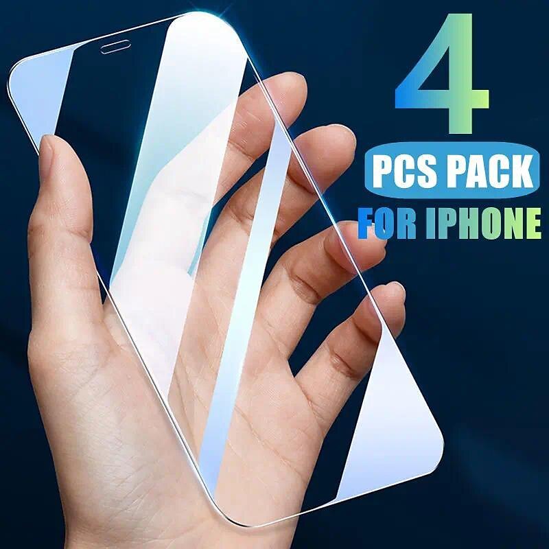 4PCS Tempered Protective Glass For iPhone 15 14 13 12 11 Pro Max