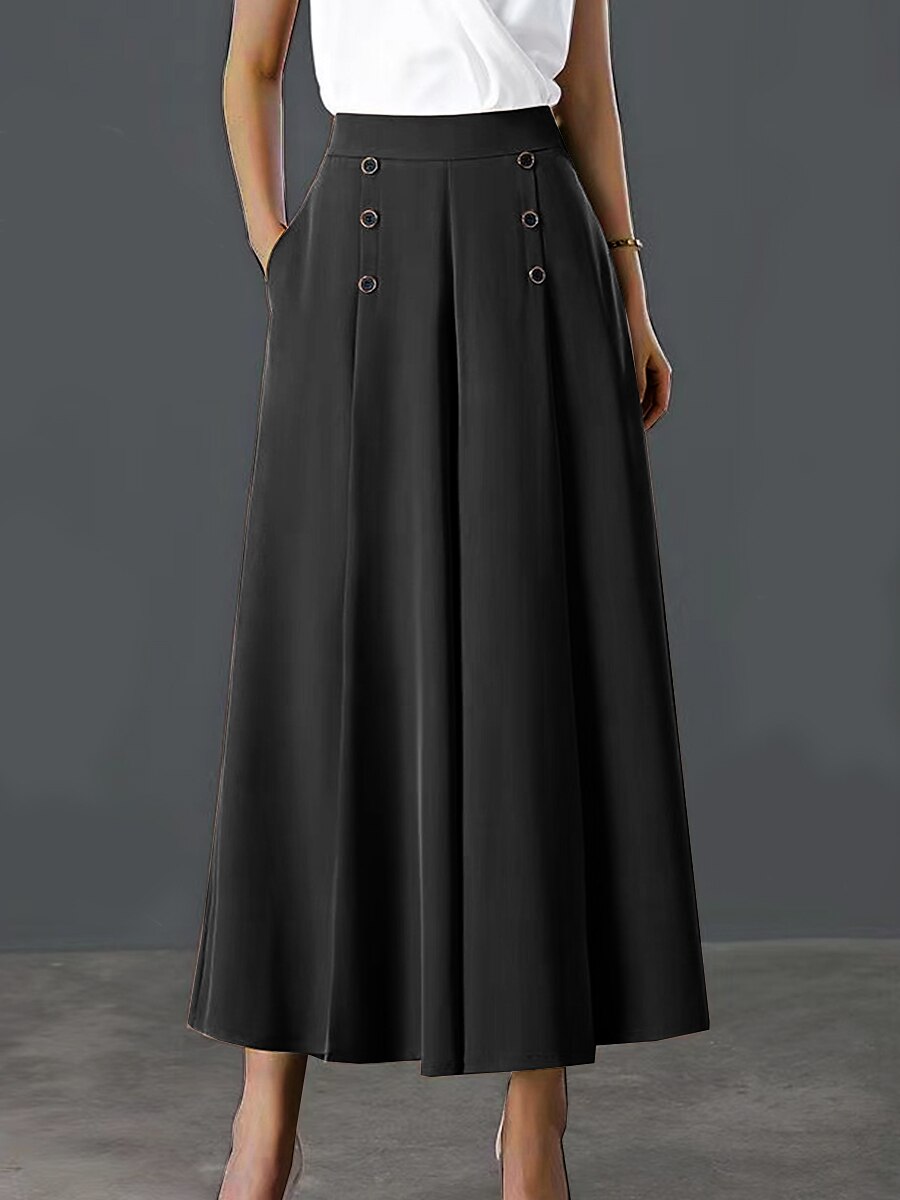 Women's Wide Leg Pants Trousers Baggy Full Length Pocket Baggy Micro-elastic High Waist Work Comfort Office Office / Career Black White M L Summer Spring 2023 - US $11.99 –P12