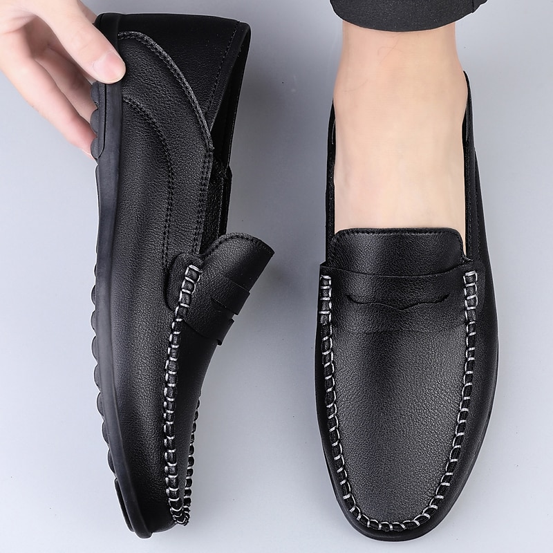 Men's White Faux Leather Loafers – Casual Slip-On Driving Shoes for Business & Summer Wear 2025 - $34.99 –P15