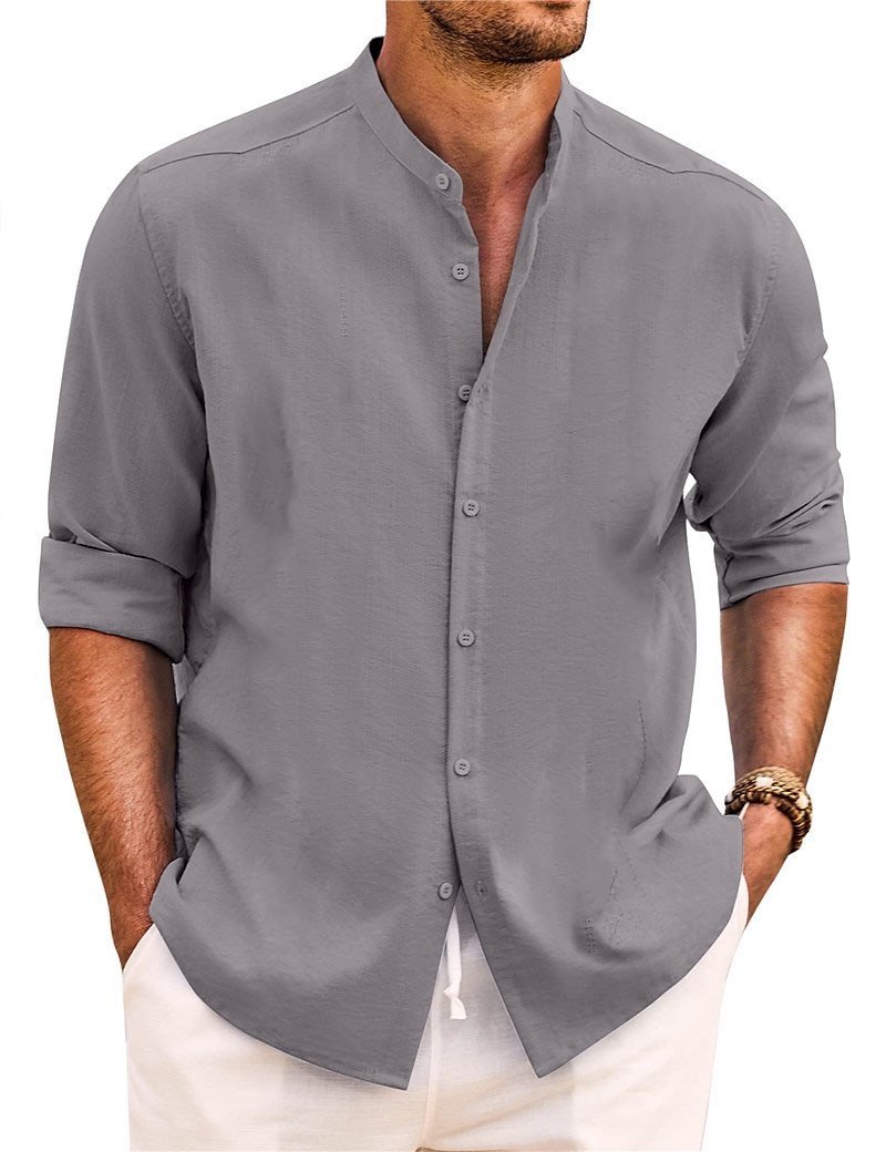 Per uomo Camicia Camicia con colletto a fascia Camicia estiva Abbigliamento mare Maglietta informale Camicia con bottoni Liscio Da mare Informale Nero Bianco Rosa Verde Manica lunga A fascia del 2025 a €21.99 –P18