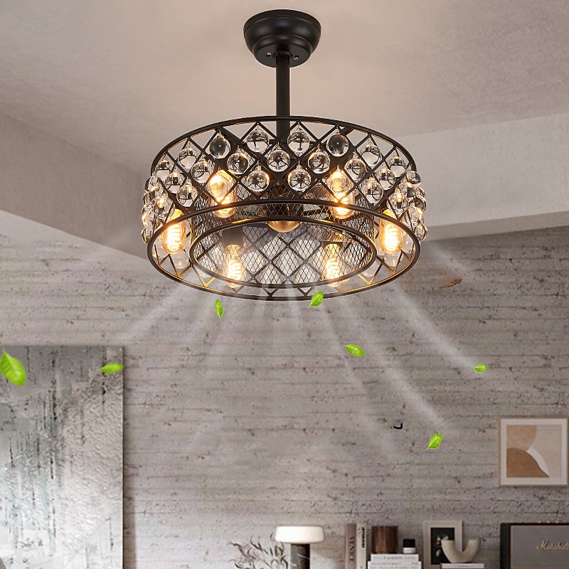 takvifte med lys krystallsvart 21" varmhvit led 6-hastighets timing reversible blader med fjernkontroll, husholdningsviftelysekrone, innendørs lavprofil innfelt takvifte 110-120v 2025 - $374.29 –P5