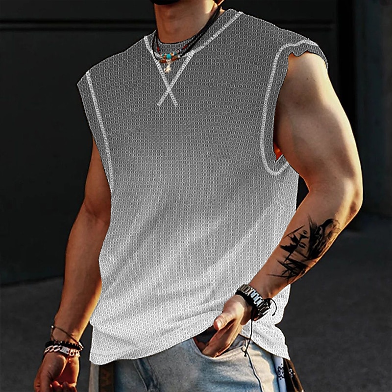 Homens Camisa Waffle Regata Waffle Malha Íntima Top de colete Sem Manga Gola Redonda Verão Gradiente Moda Designer Músculo Ao ar livre Para Noite Ginásio Rosa Azul Laranja Top Tee para Homens de 2025 por $12.49 –P5