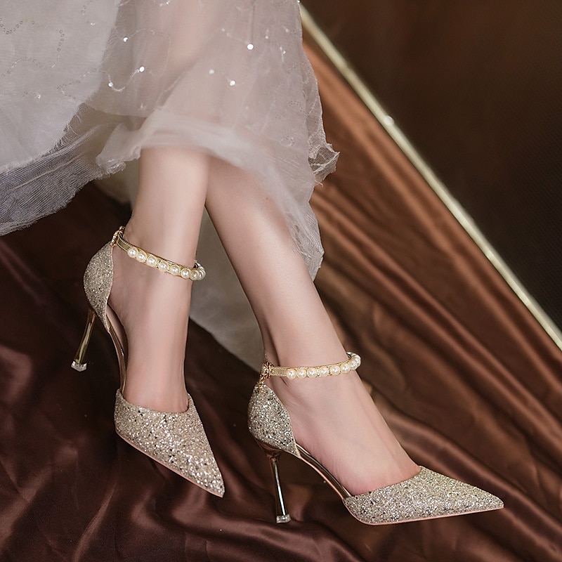 Damen Hochzeit Schuhe Pumpen Bling-Bling-Schuhe Pumps Absatzsandalen Hochzeit Party Feste Farbe Hochzeits-Heels Brautschuhe Brautjungfernschuhe Strass Paillette Stöckelschuh Kätzchen-Ferse 2025 - $32.99 -P2