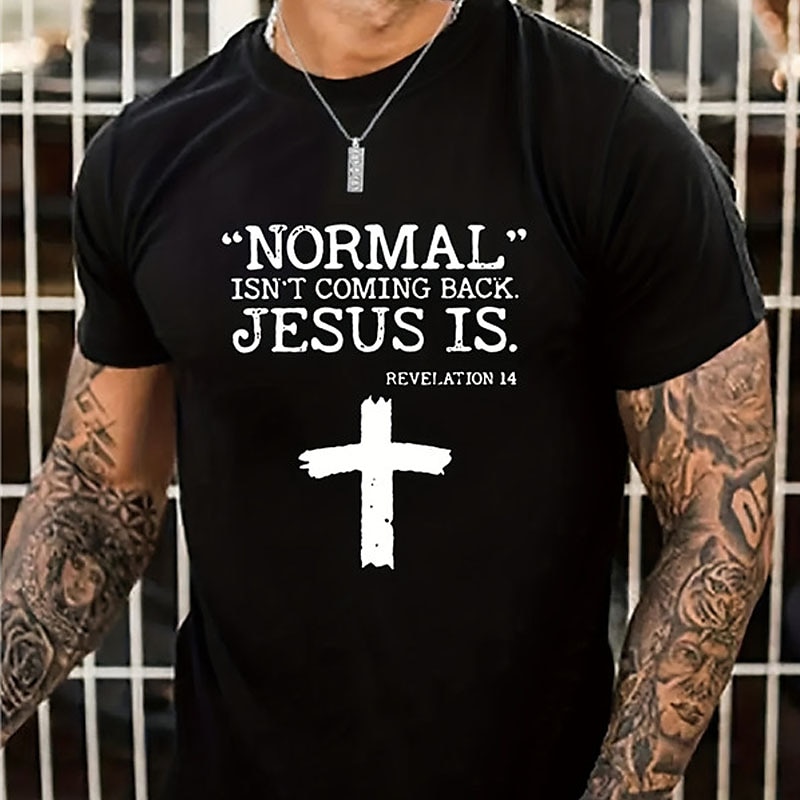2025年 男性用 レタード グラフィック 十字架 Tシャツ グラフィックTシャツ コットン 半袖 グラフィック シャツ ブラック ホワイト ネイビーブルー 快適なTシャツ アウトドア ストリート ファッションデザイナーの衣類 コレクション – $15.99 –P1